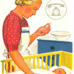 Flugblatt von Pro Telephon - Krankenschwester mit Kleinkind